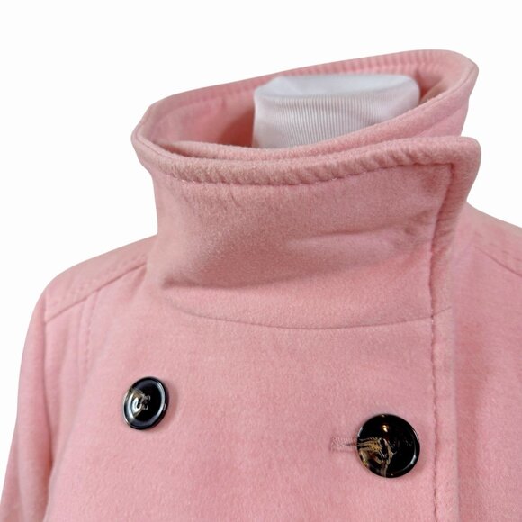 H&M Women's Pink Funnel Neck Pea Coat Double Breasted Jacket Size 14 Barbiecore - Picture 3 of 8
